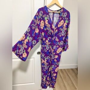 •NEW•SMYTHE Purple Violet Floral Long Sleeve Twist Slit Midi Wedding Guest Dress